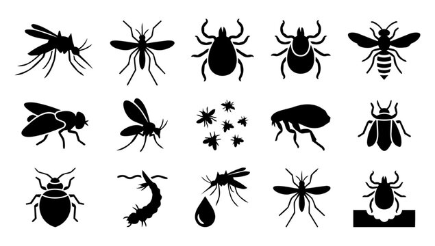 Pest and Biting Insect Silhouette Icon Set