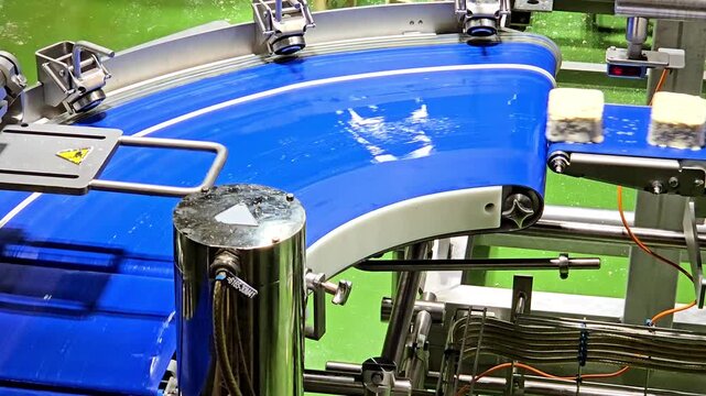 Automated Food Production Line Conveyor Belt Moving Tofu Blocks