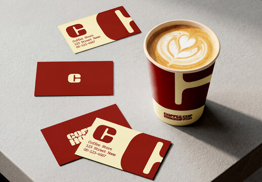 Coffee Cup and Business Cards Branding Mockup