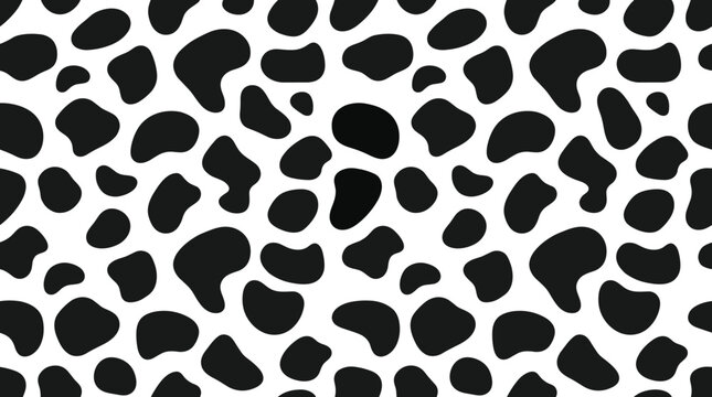 Seamless pattern of irregular black organic spots on a white background, animal print style texture
