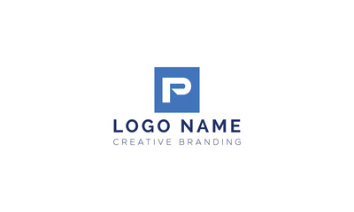 Fototapeta premium Letter p logo inside a blue square box with branding corporate identity