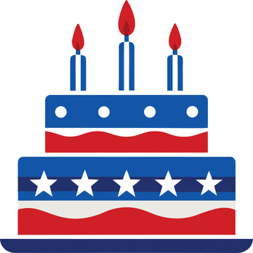 Patriotic american birthday cake with red white and blue decorations
