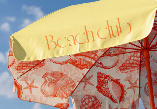 Beach Umbrella Fabric Mockup Against Blue Sky