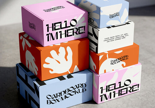 Stacked Cardboard Box Packaging Mockup Set
