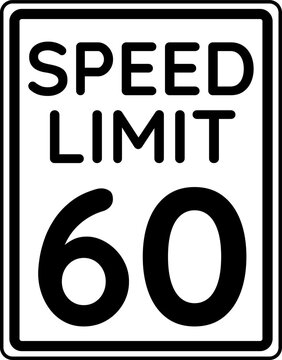 Speed limit 60 mph traffic sign, Speed limit 60 miles per hour road sign