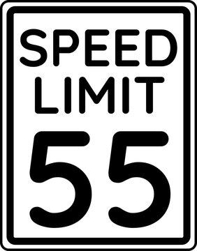 Speed limit 55 mph traffic sign, Speed limit 55 miles per hour road sign