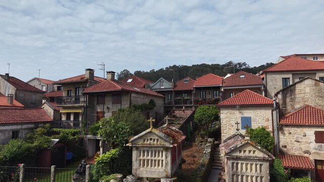 Combarro village displaying traditional architecture along the coast of pontevedra, spain