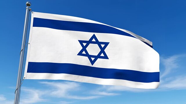 Israeli Flag Waving Proudly Against a Clear Blue Sky.