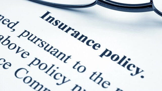 Insurance Policy Document with Eyeglasses Close Up