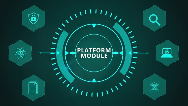 Platform Module Interface Featuring Circular Neon Workflow Graphics and Smart Digital Technology Layout on Dark Background