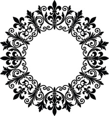 Luxury baroque fleur de lis circular frame ornament featuring ornate vintage royal border pattern and classical damask filigree elements for luxury brand identity © IconicCreations