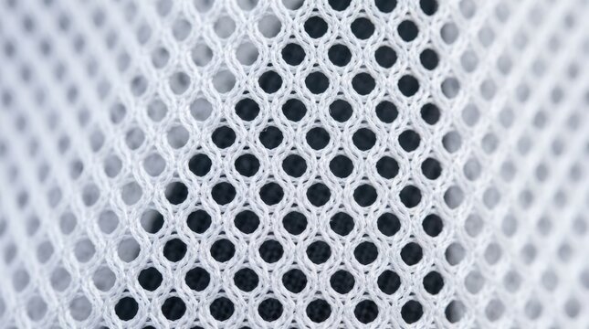 Close-up texture of white synthetic mesh fabric.