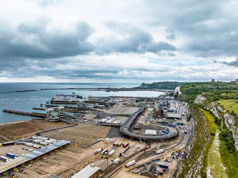 Port of Dover from a drone, White Cliffs, Dover, Kent, England