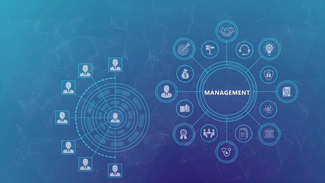 Management Workflow Animation with Connected Business Operations and Smart Digital Analytics Interface
