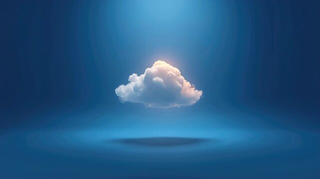 Soft illuminated cloud floating over blue gradient backdrop with subtle shadow soft white cloud