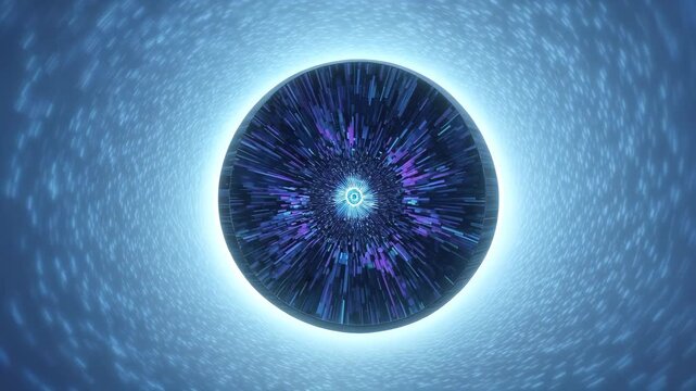 Radiant circular data vortex radial tunnel with blue and purple streaks conveying dynamic motion