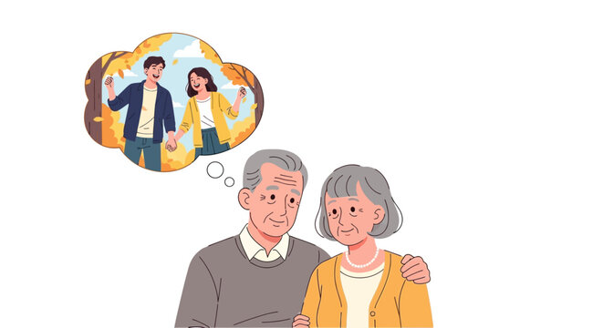 Elderly couple with happy memory.