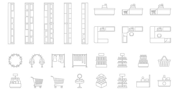 Retail Store Layout Thin Line Architectural Icons