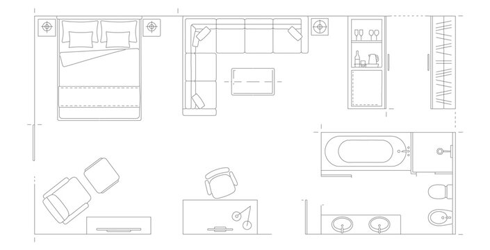 Luxury Hotel Room Floor Plan Furniture Icons