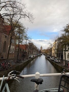 Delft town street view canal