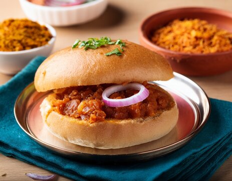 traditional maharashtrian misal pav topped with onions and farsan