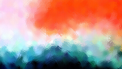 Fototapeta premium Abstract colorful textured background with orange pink blue and green hues and wavy patterns