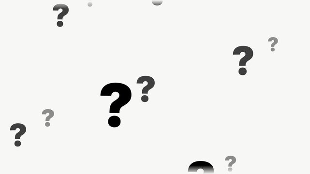 Animated sequence of question marks floating on a white background with a subtle shadow effect