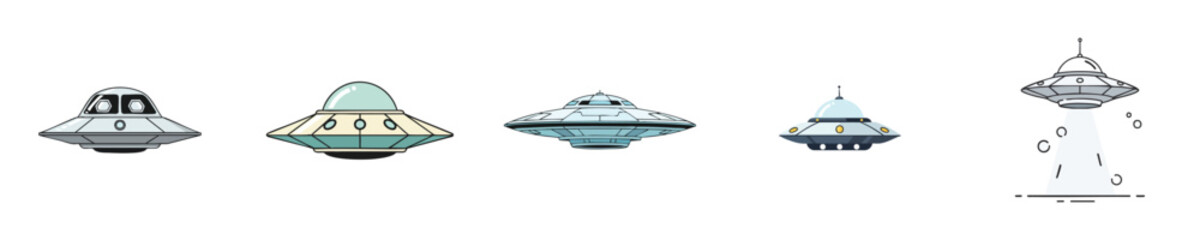Futuristic UFO Illustration Flat Design Flying Saucer Spacecraft Set © NineteenVisualStudio
