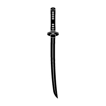 Minimalist black silhouette illustration of a traditional Japanese samurai katana sword.