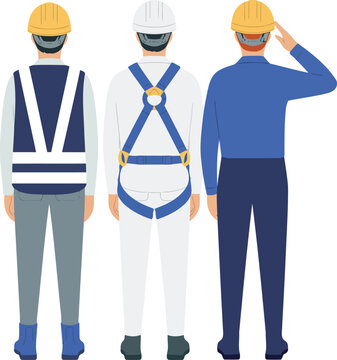 Safety workers with hard hats and protective gear vector  illustration.