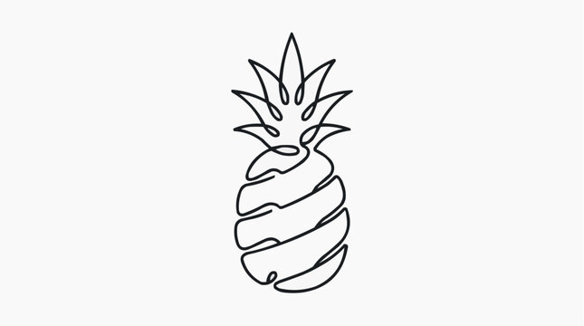 Continuous Line Art Pineapple: A stylized pineapple rendered in a single, unbroken black line, showcasing a minimalist and modern artistic interpretation of the tropical fruit.