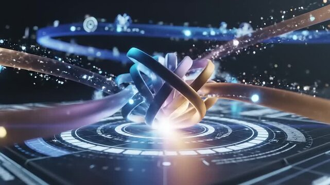 Futuristic Data Flow and Abstract Network Interconnection on Digital Interface with Glowing Light Effects