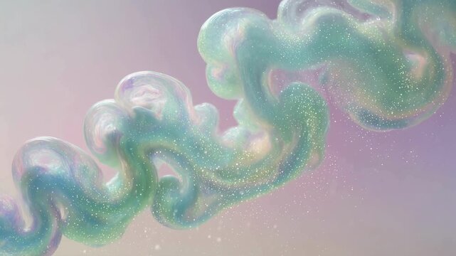 Soft Aurora Colored Liquid Smoke Flowing with Millions of Tiny Glowing Particles in Dreamlike Abstract Atmosphere