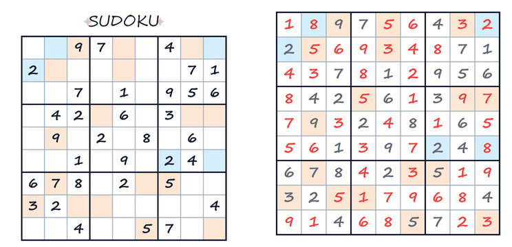 Sudoku puzzle grid with solved and unsolved sections illustrated  