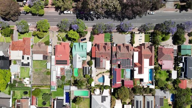 Fullarton, Adelaide, South Australia &ndash; 4K Aerial Drone Footage of, Houses and Estates, Jacaranda Trees, Gridded Streets, Urban Housing and nearby Residential Suburbs of Myrtle Bank, Highgate