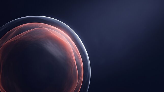 Oversized exosome membrane sphere with indigo and coral contrast