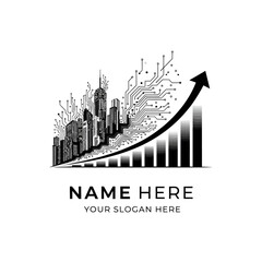 Obraz premium Stylized Business Growth Graph With Cityscape And Upward Arrow