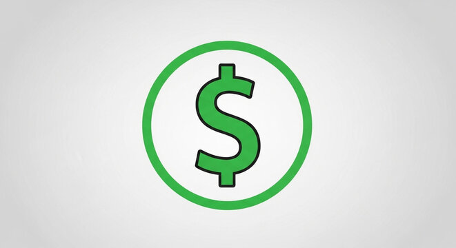 Simple, clean vector graphic of a bright green dollar sign icon, boldly rendered in a modern, minimalist flat design style, set within a crisp green circle against a soft, subtly lit gradien