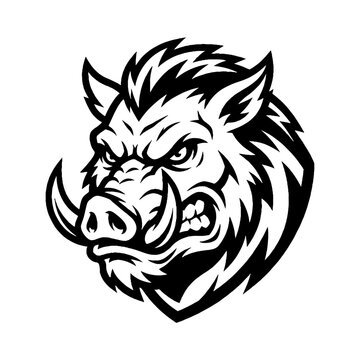 Aggressive wild boar head mascot vector illustration.