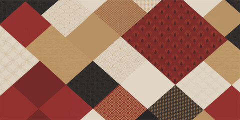 Fototapeta premium Abstract seamless geometric pattern features a colorful checkered squares background with a retro grunge texture mimicking a vintage chessboard design