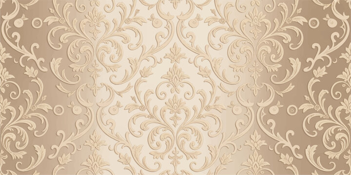 Seamless vintage brown damask wallpaper pattern featuring elegant floral ornaments and antique swirls for retro textile design and vector art backdrop