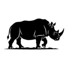 Obraz premium Black and white silhouette illustration of a walking rhinoceros.