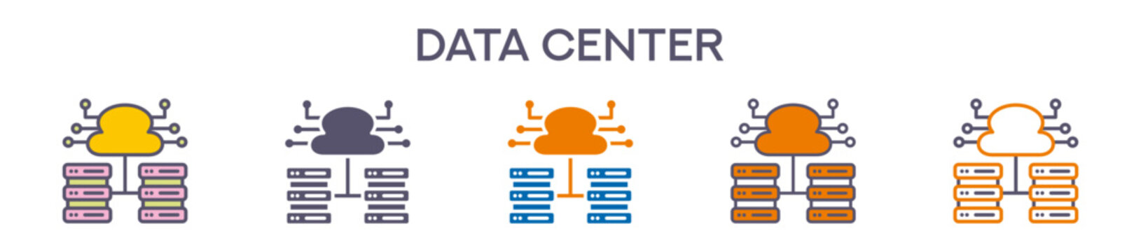 Data Center Element For Design Graphic - Multi Styles. Vector Illustration Of Two Colored And Black. Multiple Icons Designs Can Be Used For Mobile, Ui, Web 