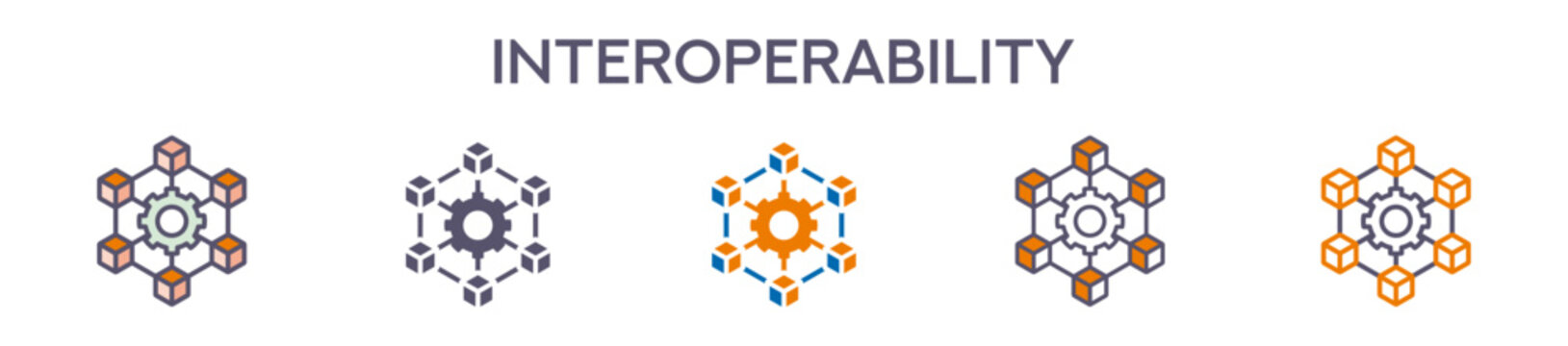 Interoperability Element For Design Graphic - Multi Styles. Vector Illustration Of Two Colored And Black. Multiple Icons Designs Can Be Used For Mobile, Ui, Web 