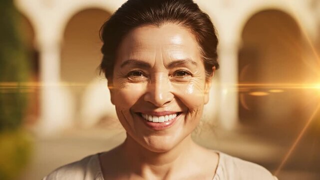Transformation of aging to youth: smiling woman's journey through time