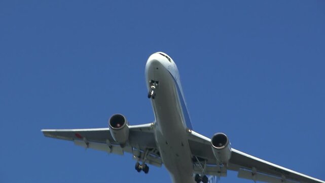 空を飛ぶジェット旅客飛行機