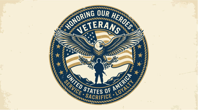 Honoring our heroes veterans United States of America vector badge with bald eagle
