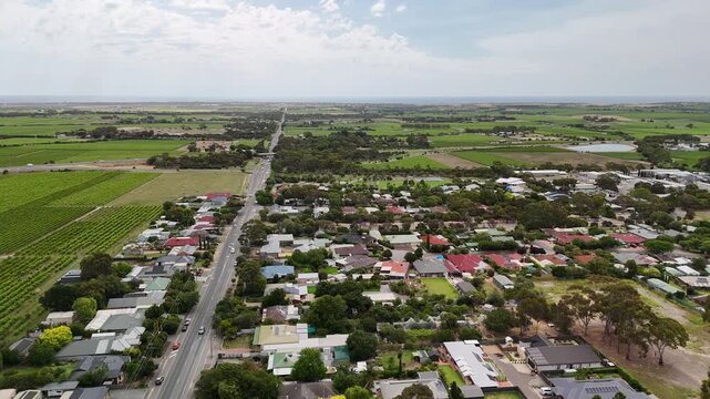 Willunga, South Australia &ndash; 4K Aerial Drone Footage of Historic Township, Residential Streets, Houses, Estates, Rural Landscape, Sports Grounds, Garden and Parks, Scenic Adelaide Hills Region