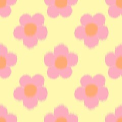 Fototapeta premium Adorable Hand-drawn Ikat Bloom Floral Silhouette Seamless Pattern with Luxurious Summer Warmth for Charming Children Wear Elegant Stationary Branding and Girly Textile Designs