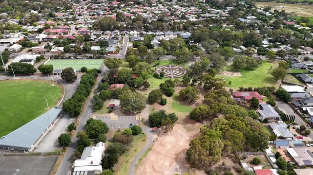 Willunga, South Australia &ndash; 4K Aerial Drone Footage of Historic Township, Residential Streets, Houses, Estates, Rural Landscape, Sports Grounds, Garden and Parks, Scenic Adelaide Hills Region